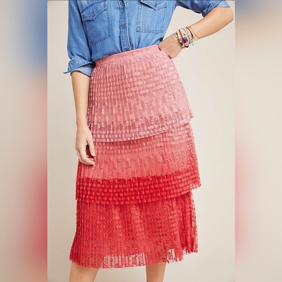 Nwt Anthropologie Maeve Brighton Tiered Lace Ombre Midi Skirt - Picture 10 of 16